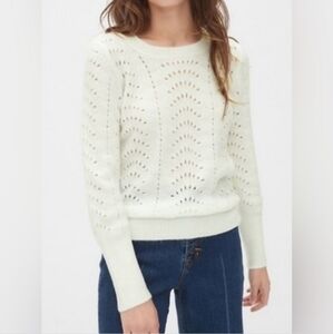 GAP Sweater‎ Pointelle Crew Crewneck Milk Ivory Cream Pullover Holiday Sz Large